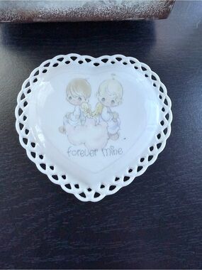 Precious Moments Heart Trinket Dish with Pastel Angels - White